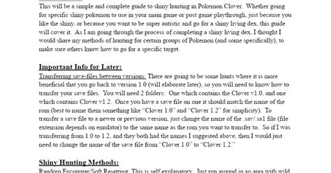 Pokemon Clover Complete Shiny Hunting Guide (for versions 1.0.
